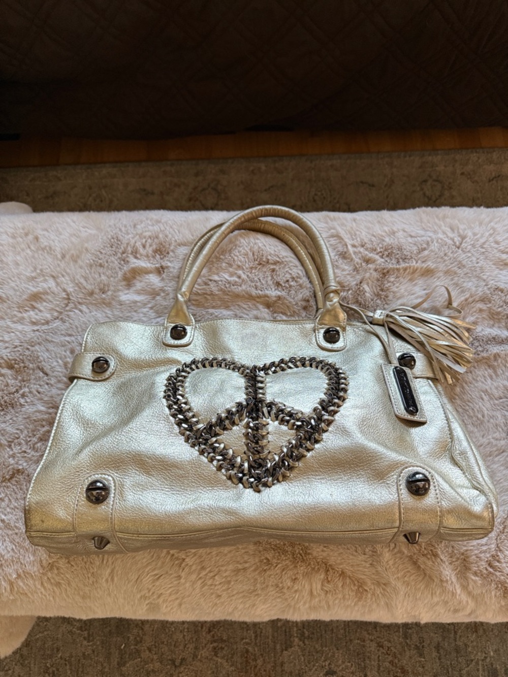 Betsy Johnson chain link Peace Heart Handbag/Tote